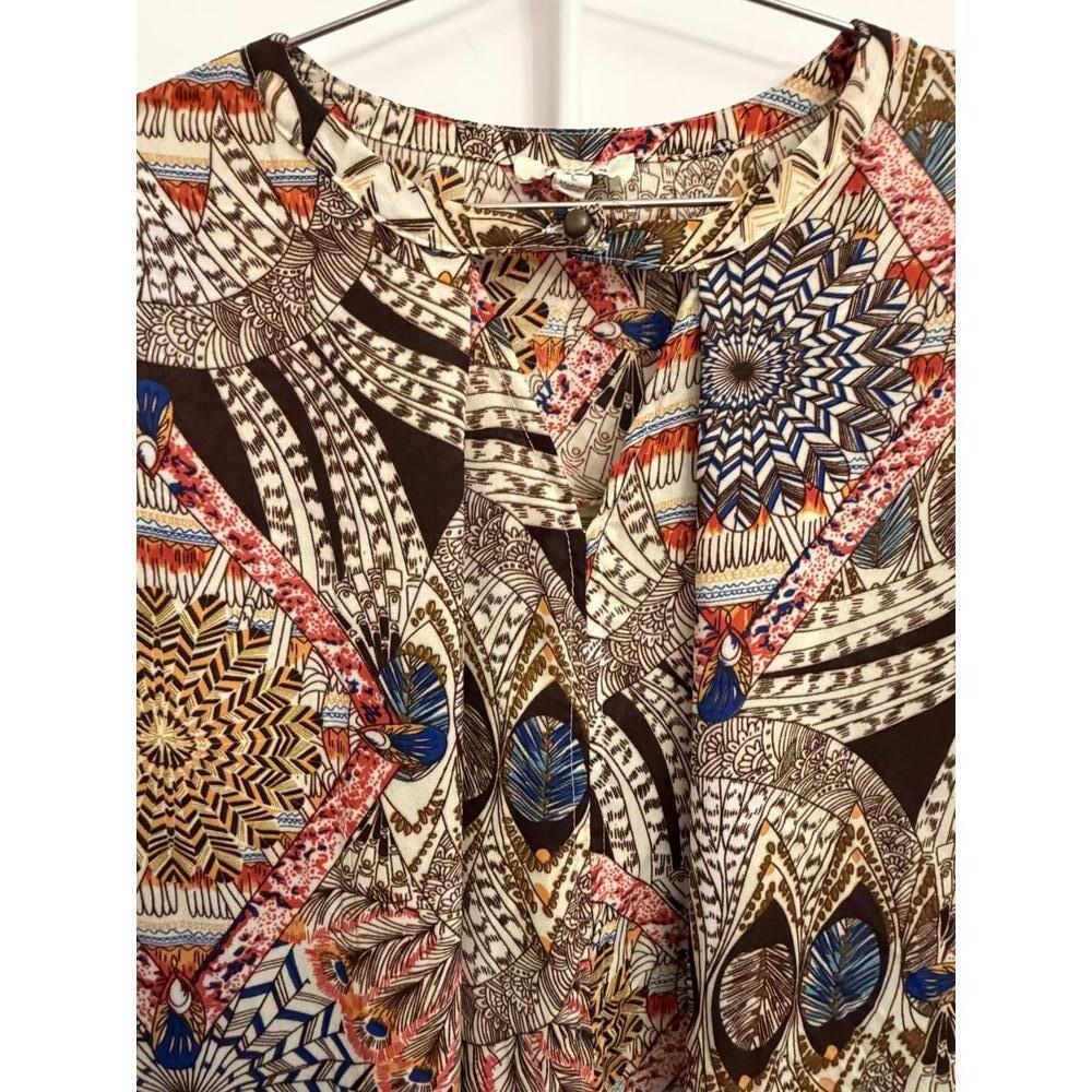 Umgee Boho Multicolor Printed Bell Sleeve Ruffle Hem Mini Dress Size L - Picture 5 of 6